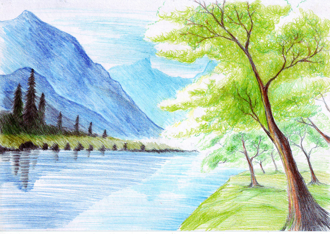 Nature Sunset Nature Beautiful Easy Scenery Drawing Handmade Chic