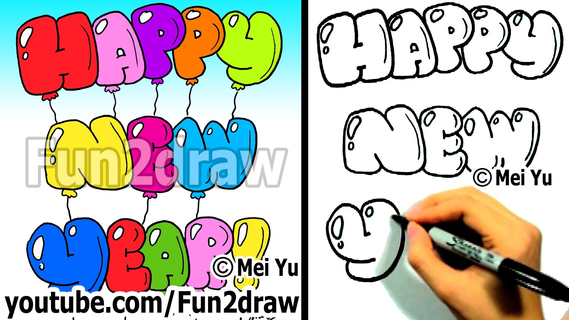 Bubble Drawing Alphabets How To Draw Happy New Year Bubble Letters