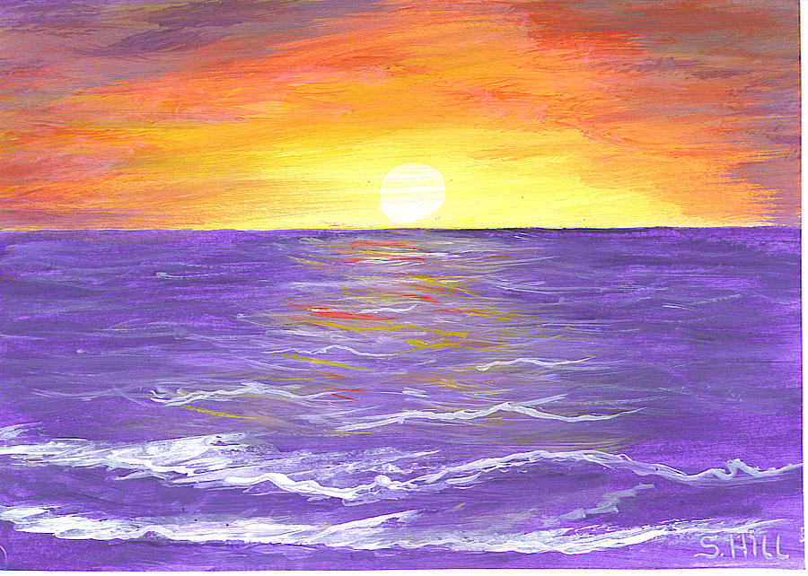 Sketch Ocean Sunset Drawing.