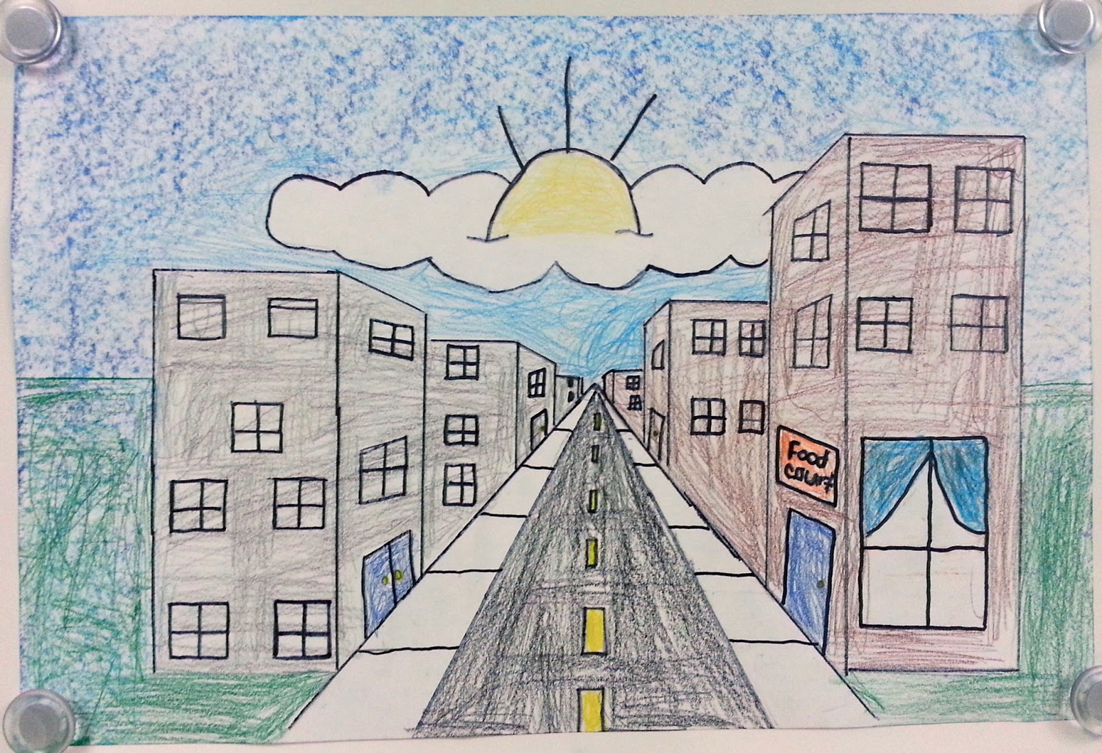 Cityscape Drawing One Point Perspective Point Portal