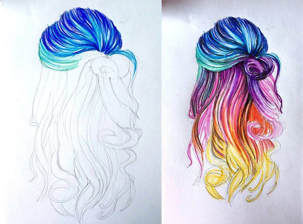 Rainbow Hair Drawing At Getdrawings Free Download