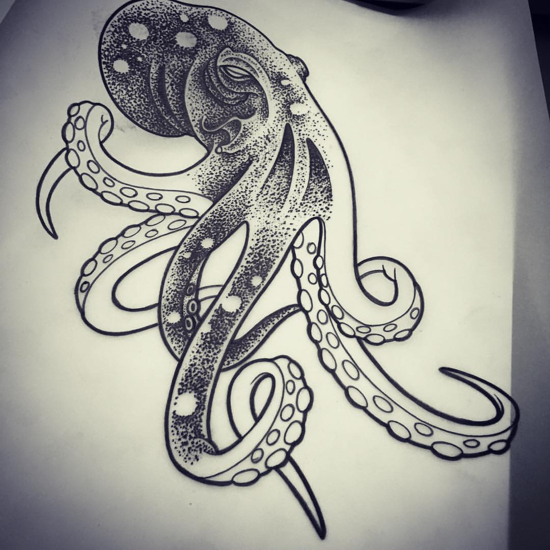 Cartoon Octopus Tattoo Sketch Drawing with simple drawing