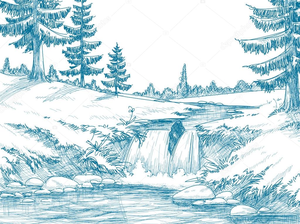 Simple Red River Sketch Draw for Beginner