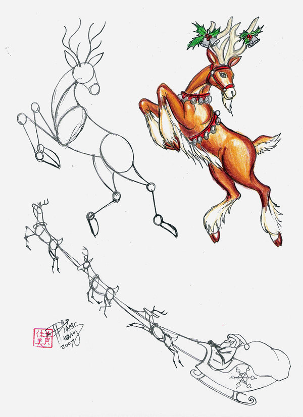 Santa And Reindeer Drawing at GetDrawings | Free download