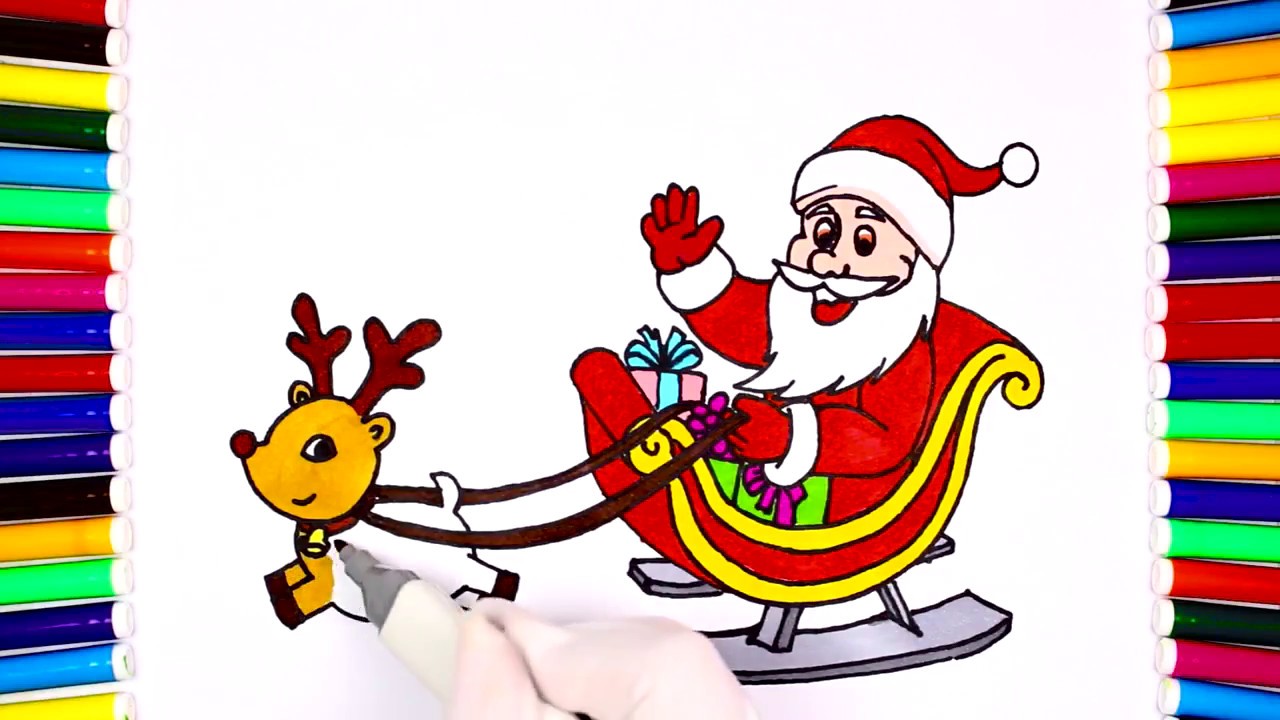 How To Draw Santa Sleigh For Kid Coloring Page for Kids with