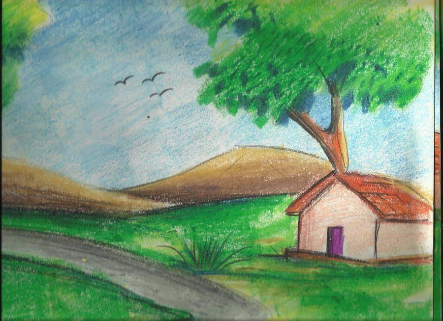 Scenery Drawing For Class 1 at GetDrawings | Free download