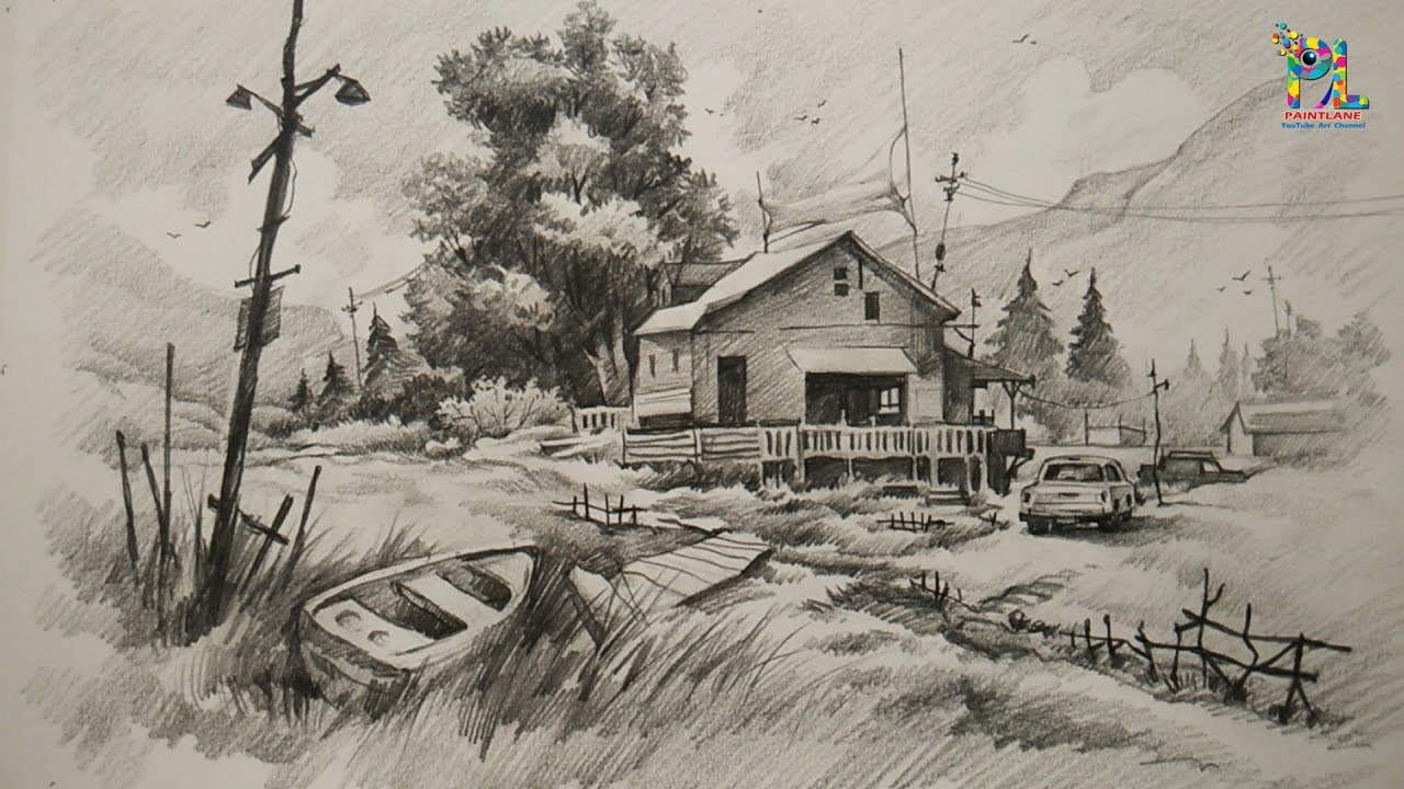 landscape pen drawing