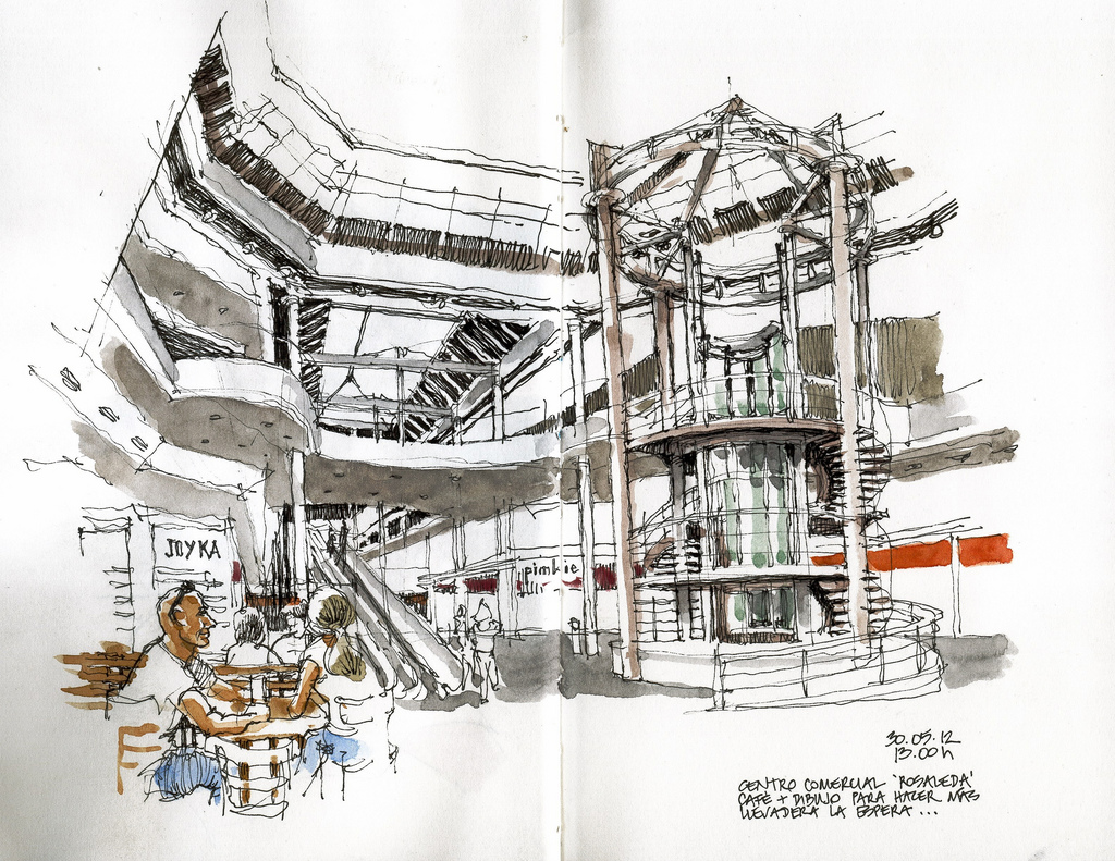 Creative Mall Sketch Drawing with Realistic