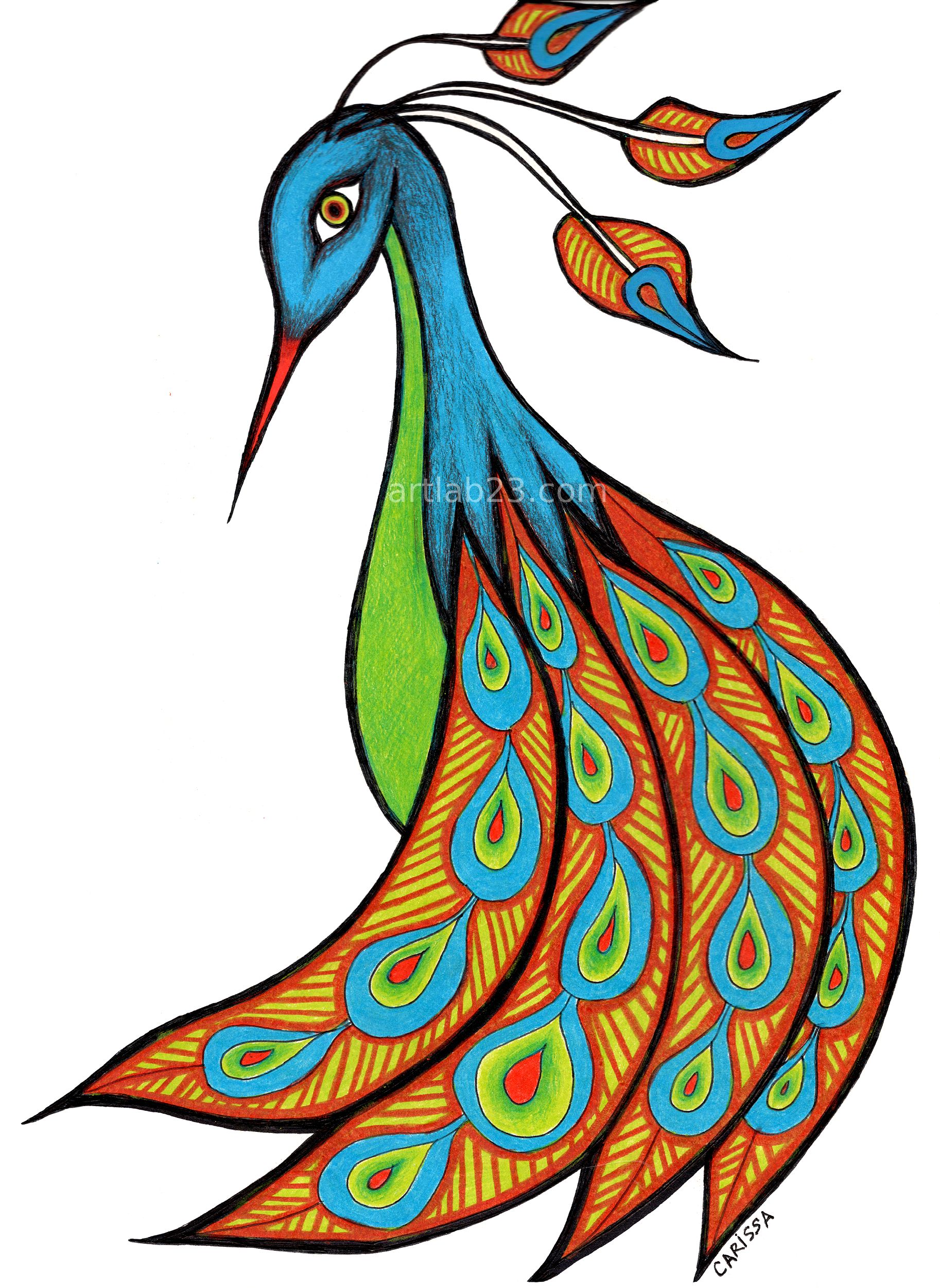 Simple Colorful Peacock Drawing at GetDrawings | Free download