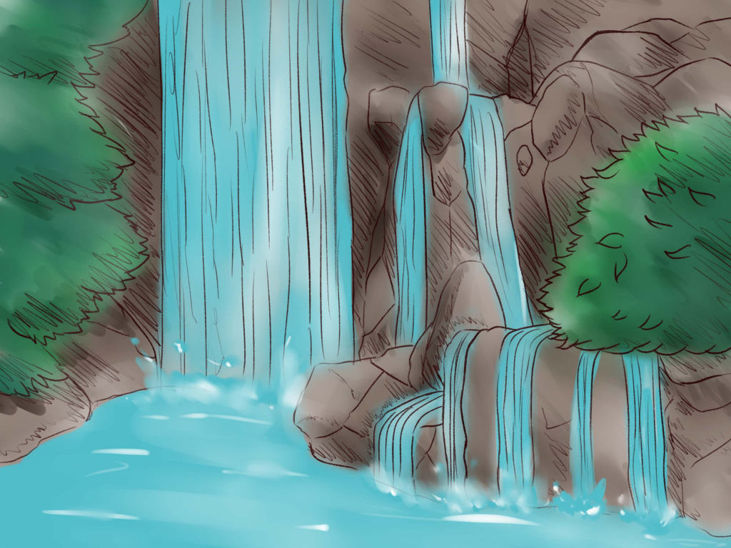 easy landscape waterfall drawing