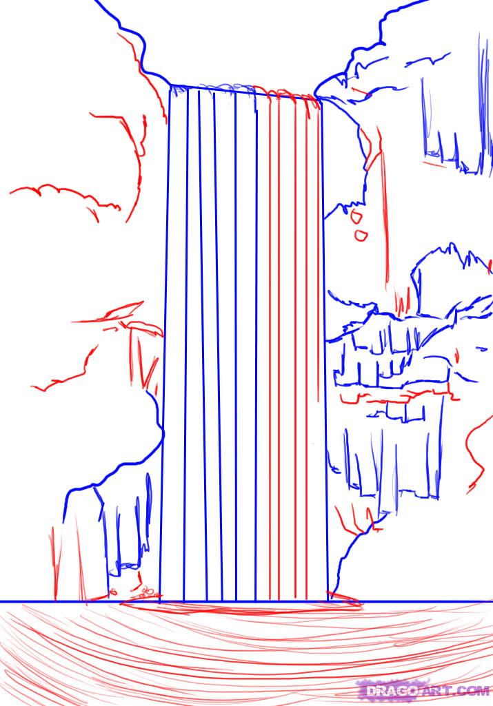 easy waterfall drawing