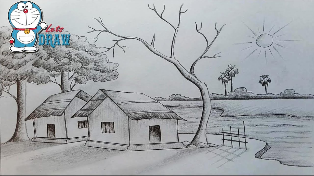 beautiful easy scenery drawing for class 6