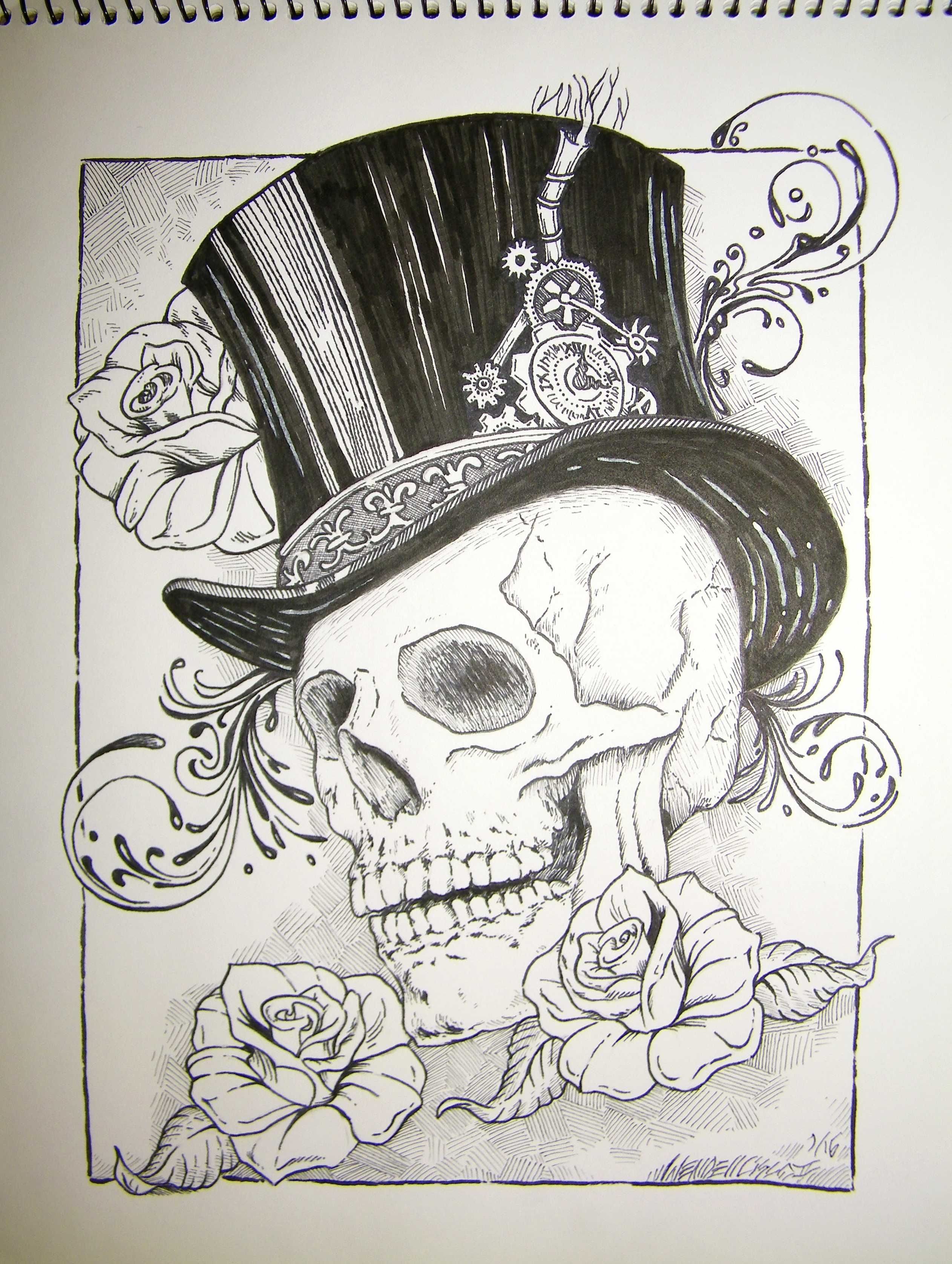 Skull With Top Hat Drawing at GetDrawings Free download