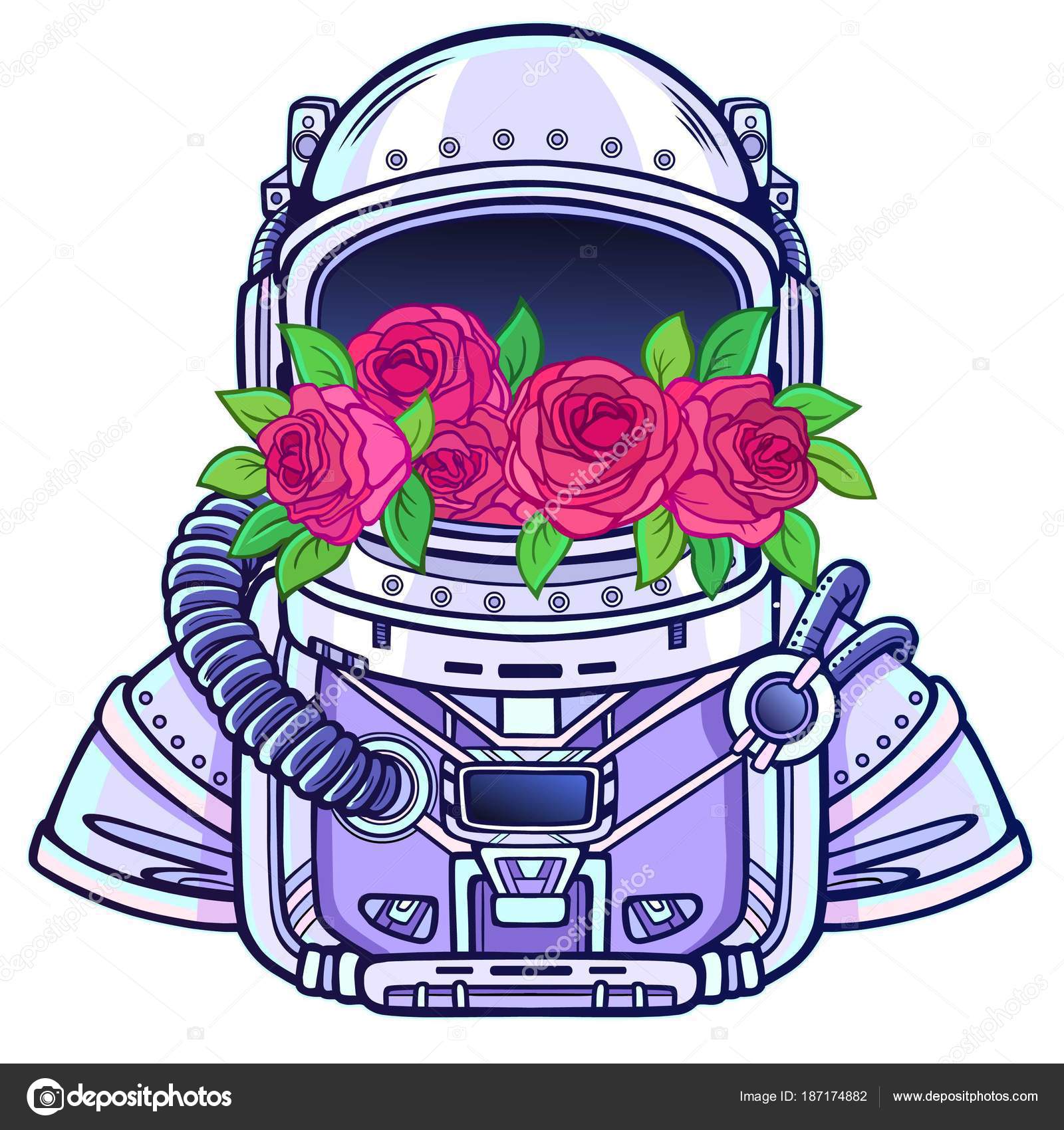 Эскиз космонавт с цветами