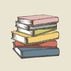 drawn stack of books
