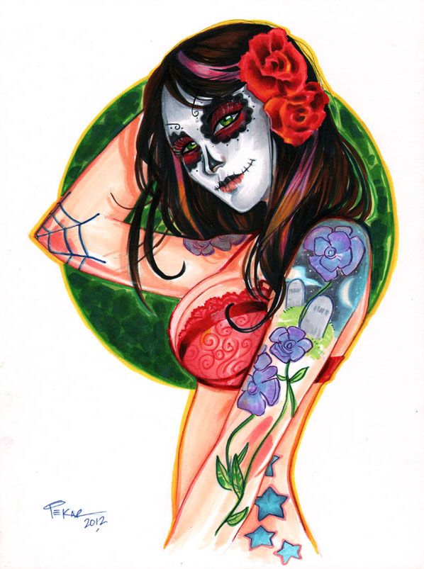 598x803 Sugar Skull Pin Up Girl Drawings Lude Marvel Pin Up Girls Point.