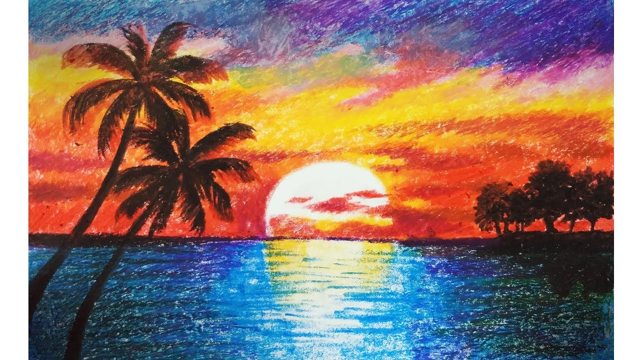 Sunset Scenery Drawing With Oil Pastels Easy - itsessiii