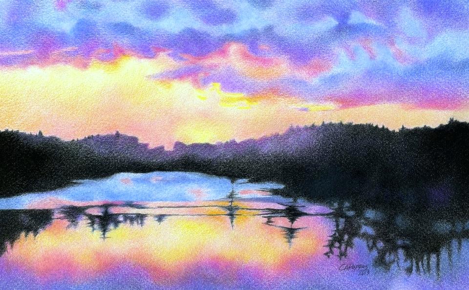 sunset color pencil drawing