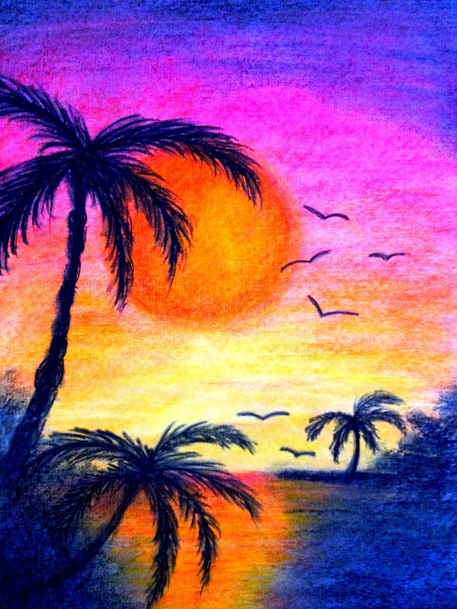 Colored Pencil Beach Sunset Drawing / Colored Pencil Sunset / See more