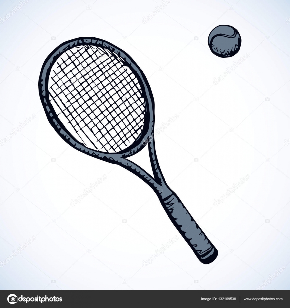 Рисование с натуры теннисной ракетки.