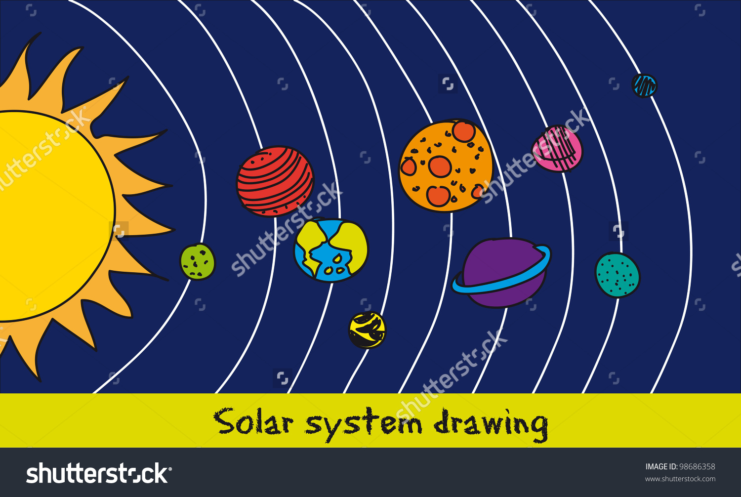 Солнечная система рисунок карандашом цветным