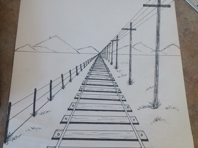 perspective train sketch