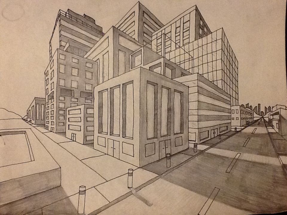 2 point perspective building drawing