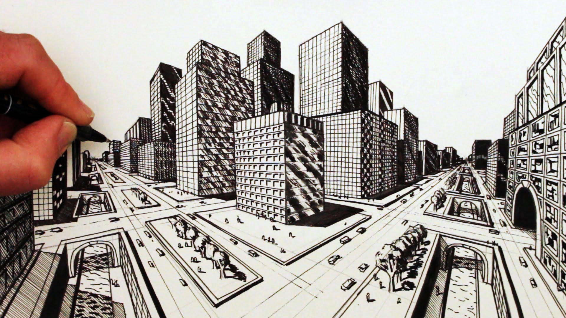 Two Point Perspective Drawing City