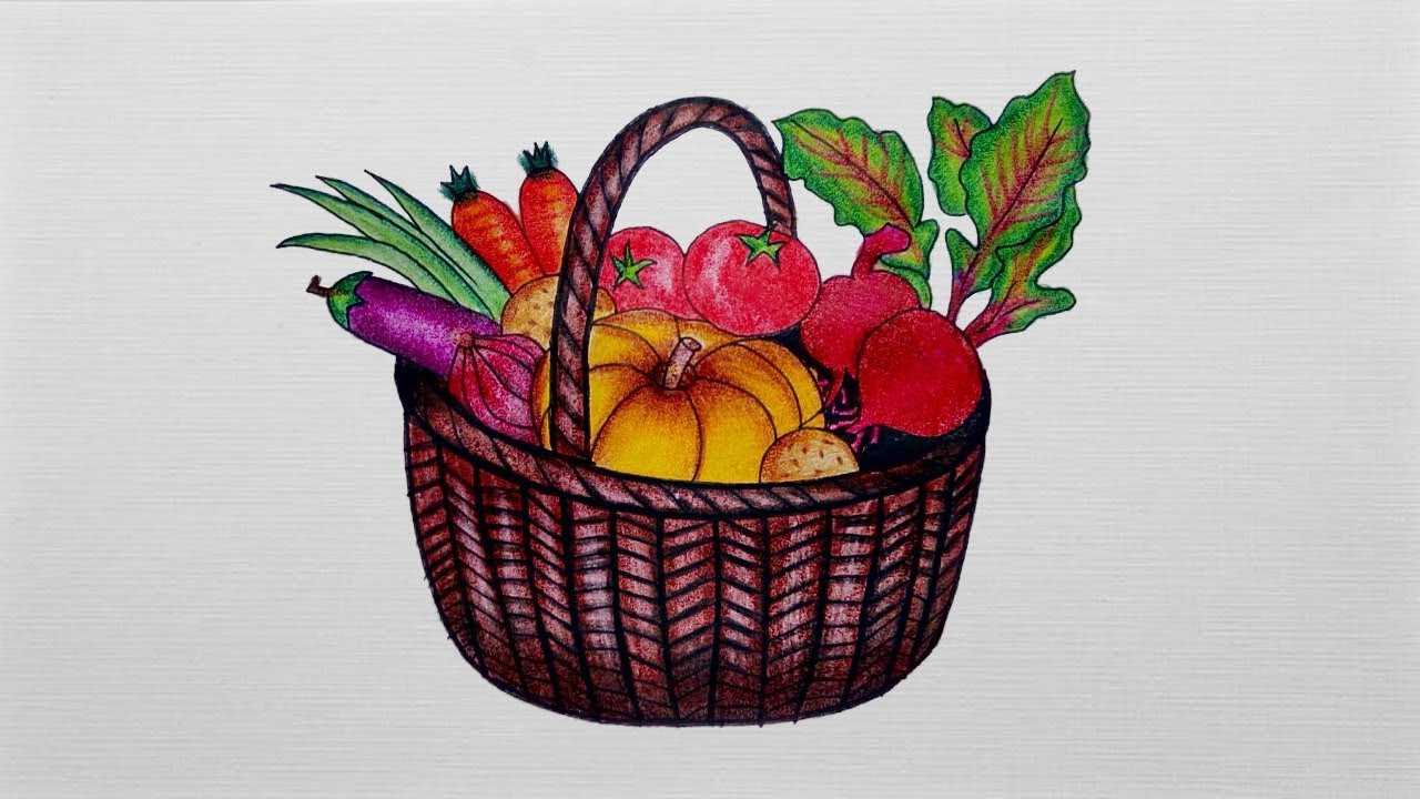 Vegetable Basket Drawing at GetDrawings | Free download