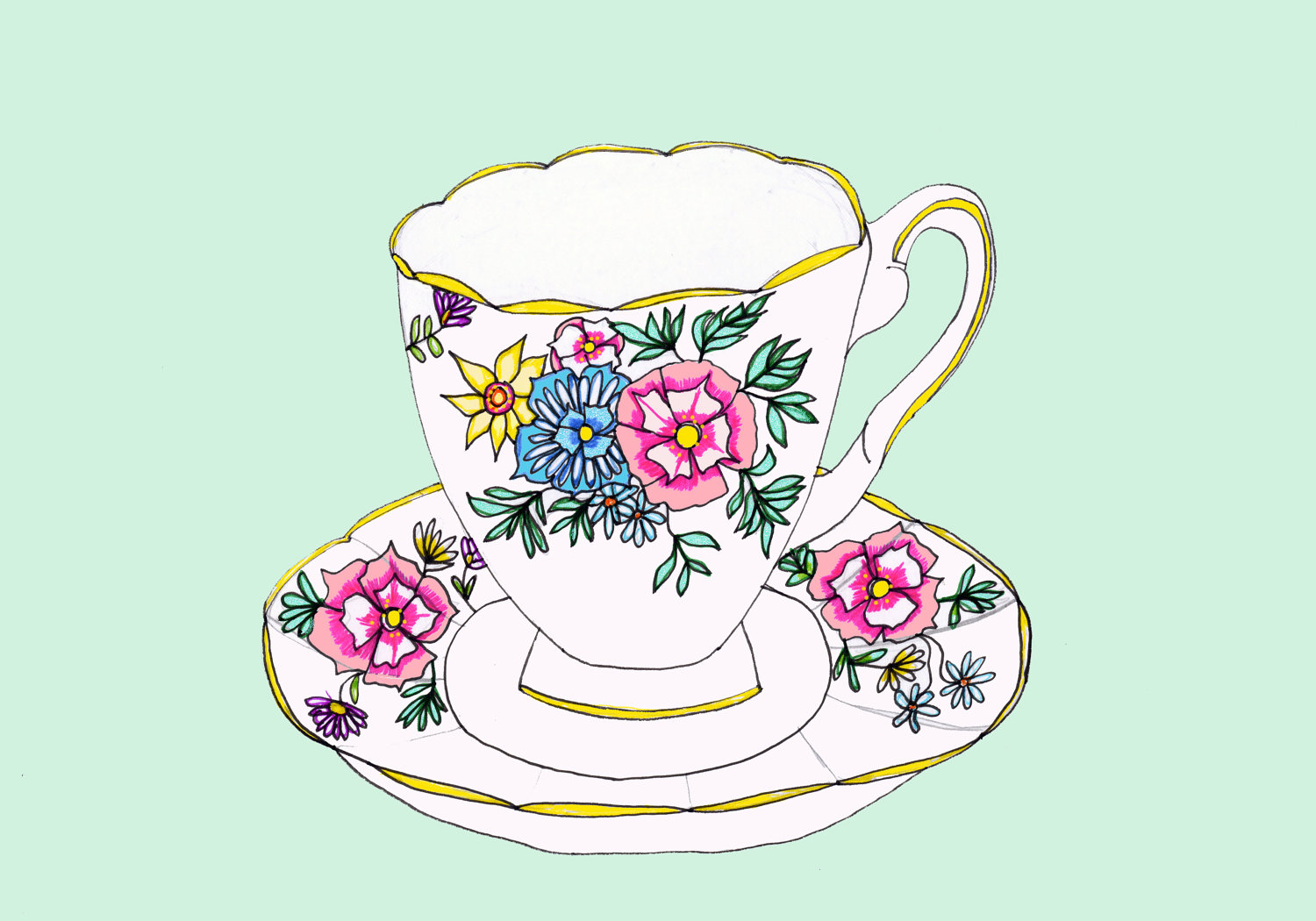 Vintage Tea Cup Drawing at GetDrawings Free download