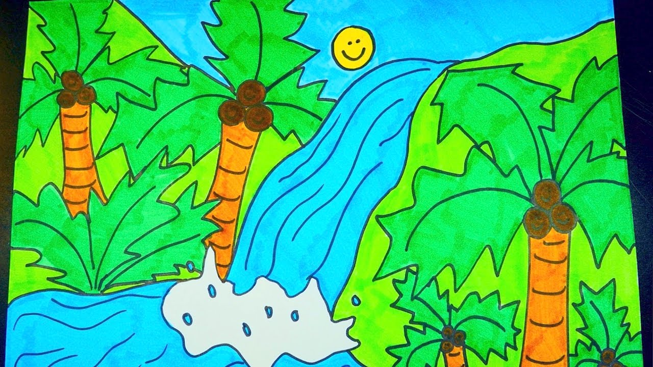 waterfall drawing for kids