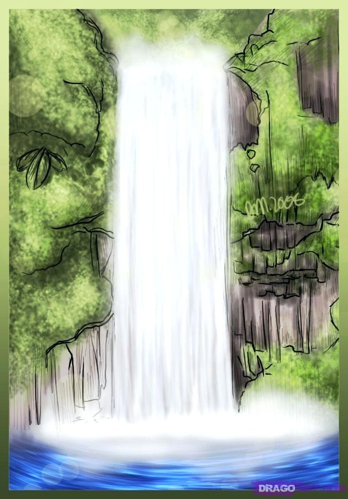 big sur waterfall drawing