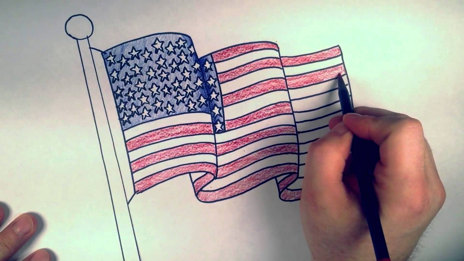 Waving American Flag Drawing