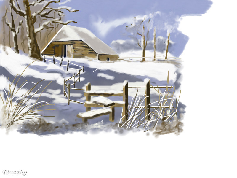 easy winter snowfall scenery drawing