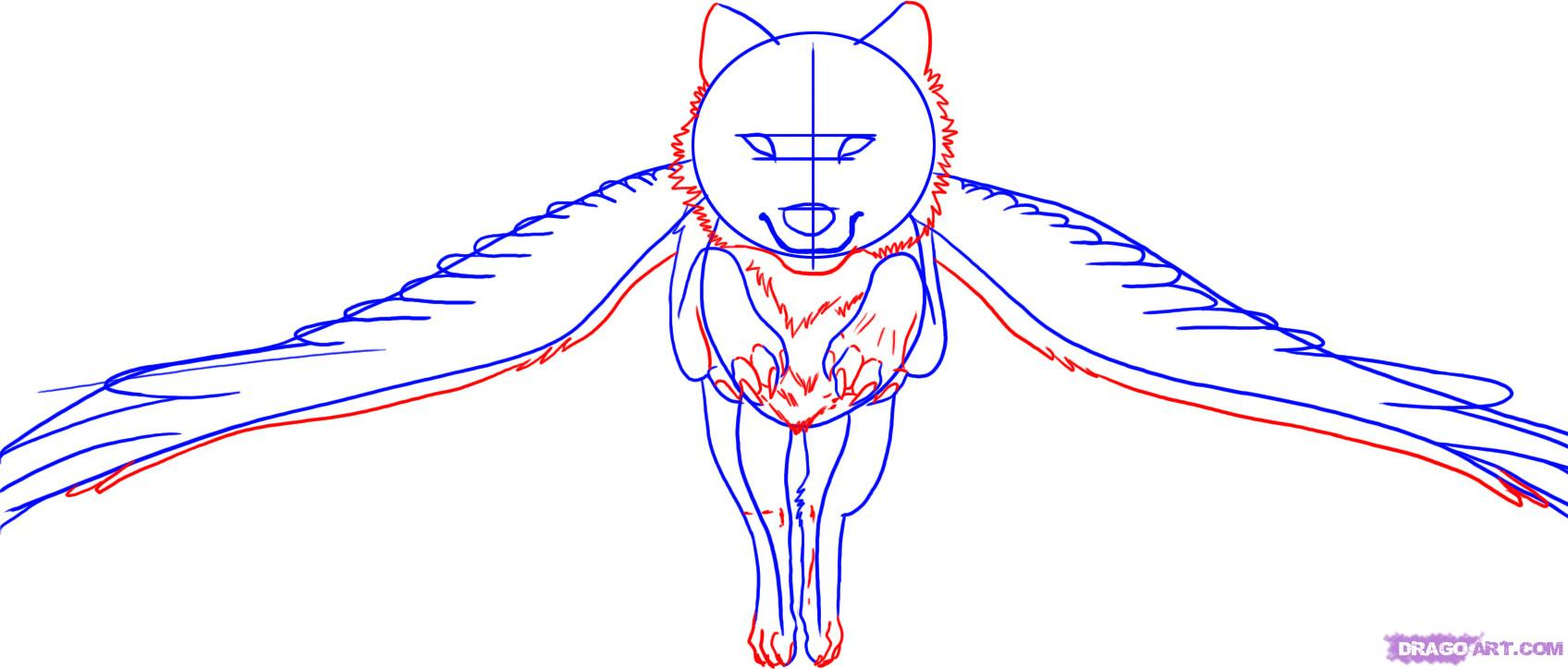 Волки поэтапное рисование с крыльями