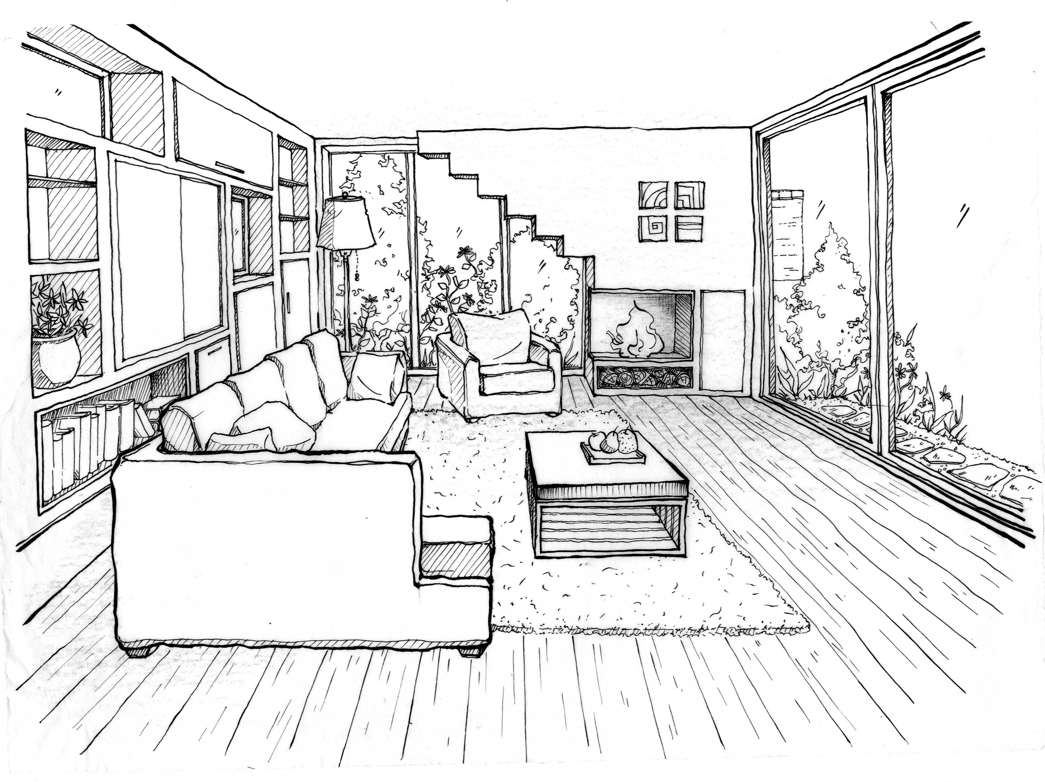 1 Point Perspective Room Drawing At Getdrawings Free Download 0431