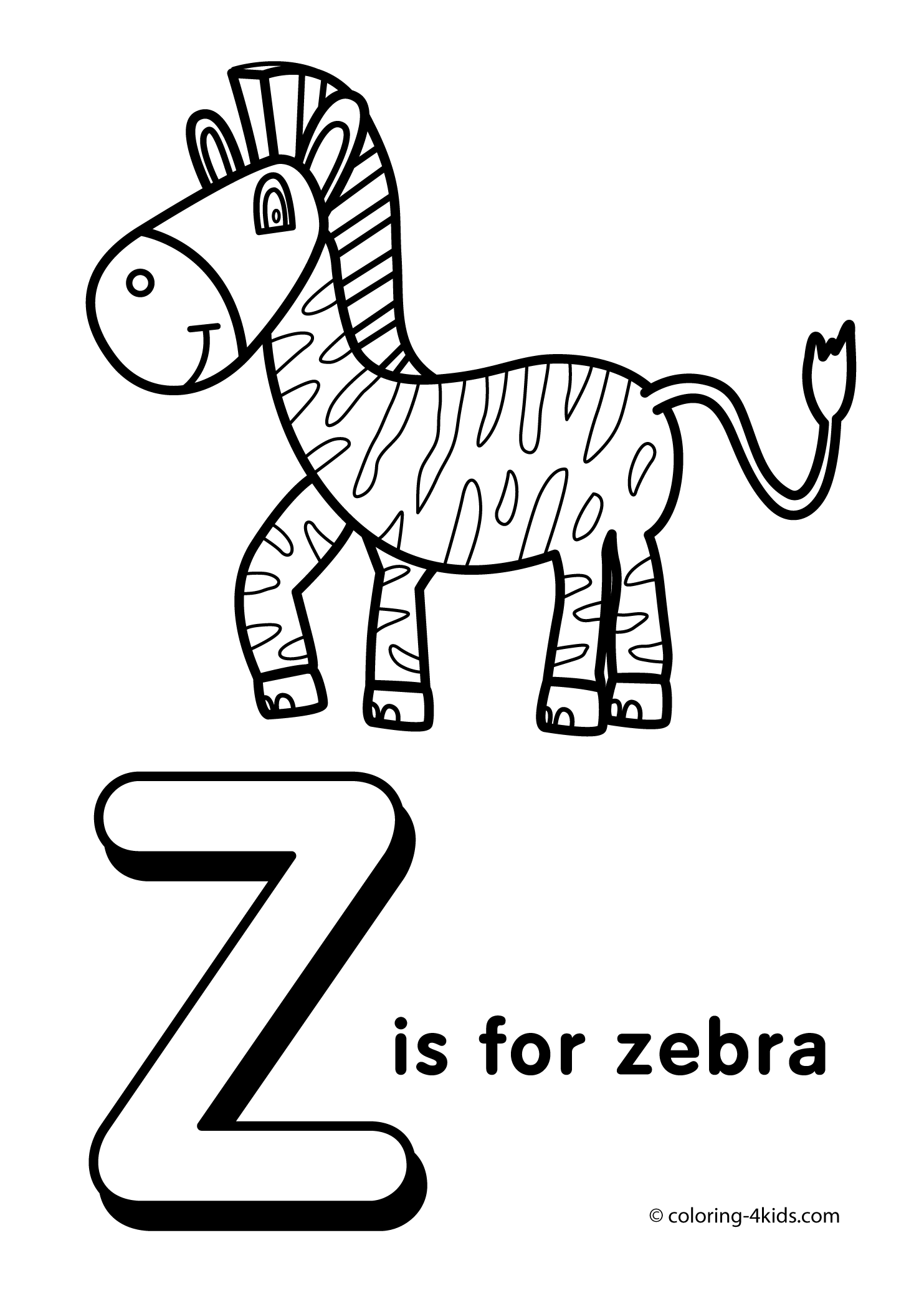 Cartoon Letter Z Coloring Page with simple drawing