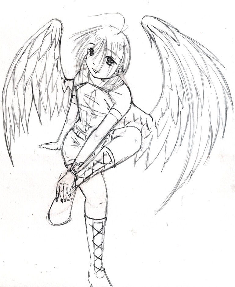 Anime Angel Drawing Cute Angels Sketch Pencil Shien Step Realistic Getdrawi...