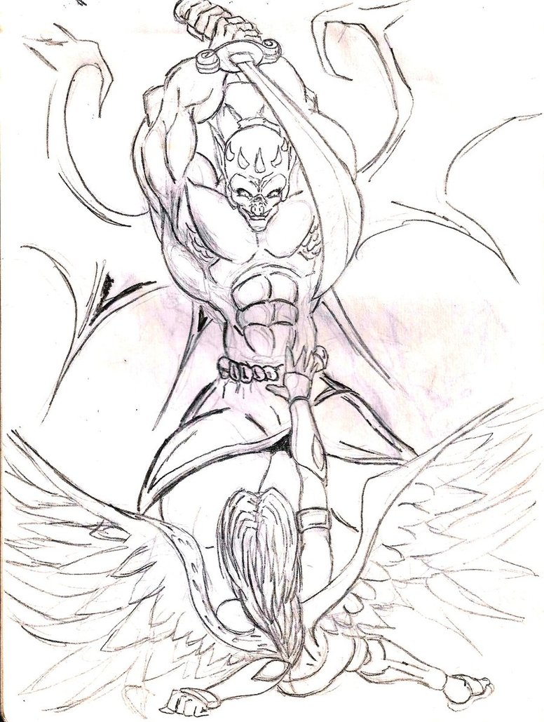 Demon Angel Vs Getdrawings Drawing Sketch Coloring Page.
