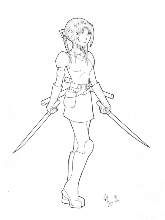Anime Warrior Girl Drawing