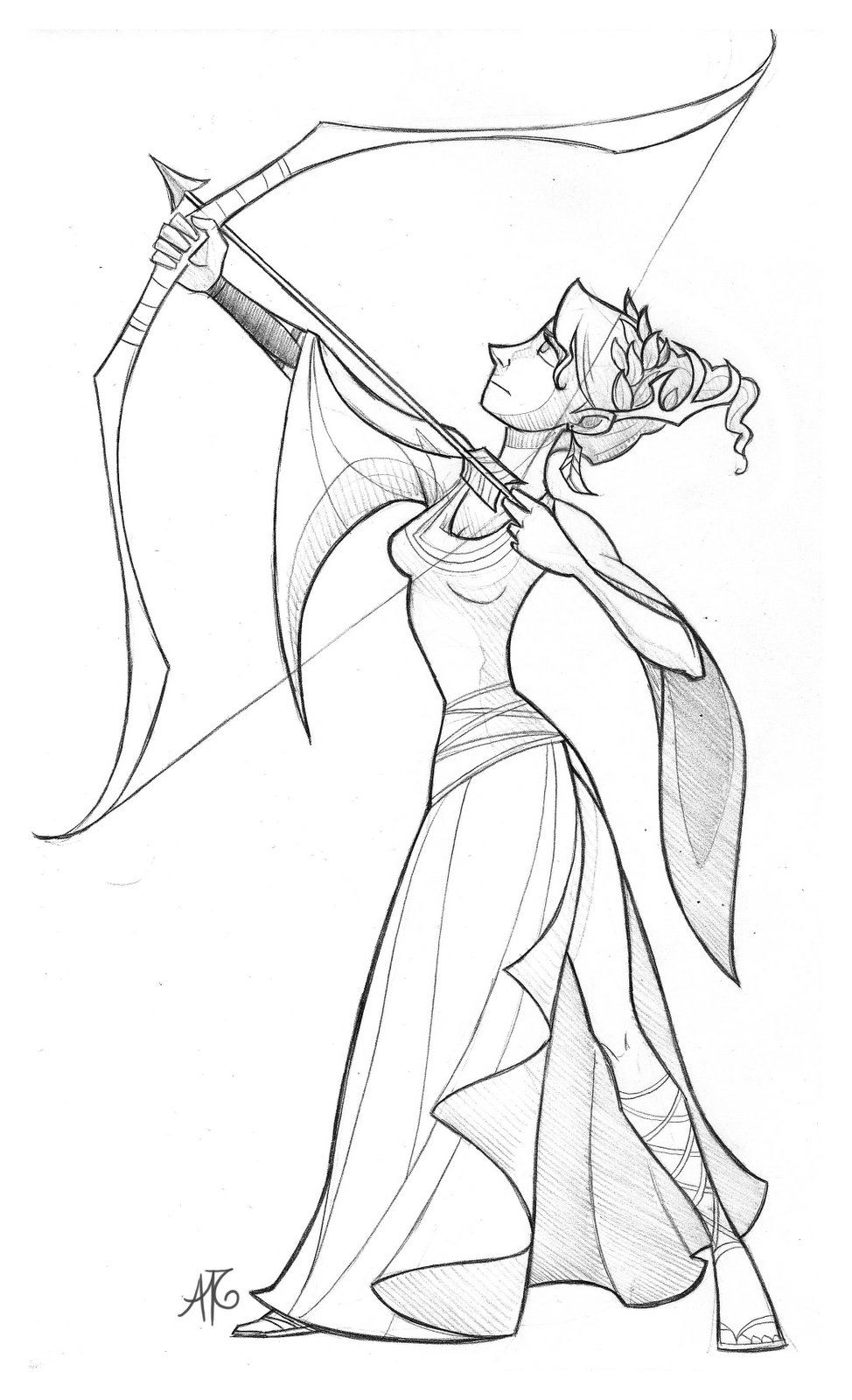 Artemis Goddess Drawing Easy Athena Coloring Sketch Template Getdrawings Ba...