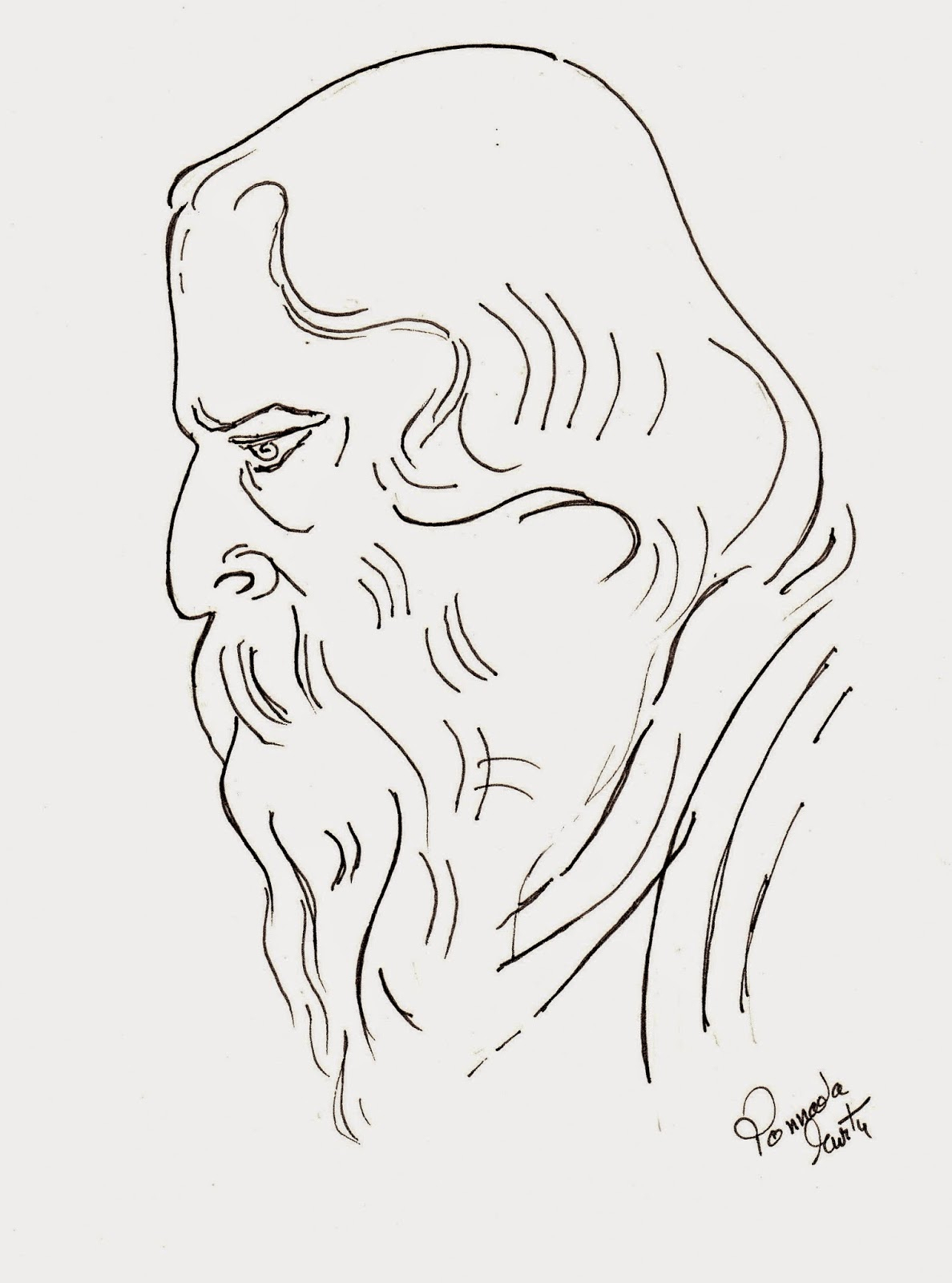Simple Rabindranath Tagore Pencil Sketch Drawing for Beginner
