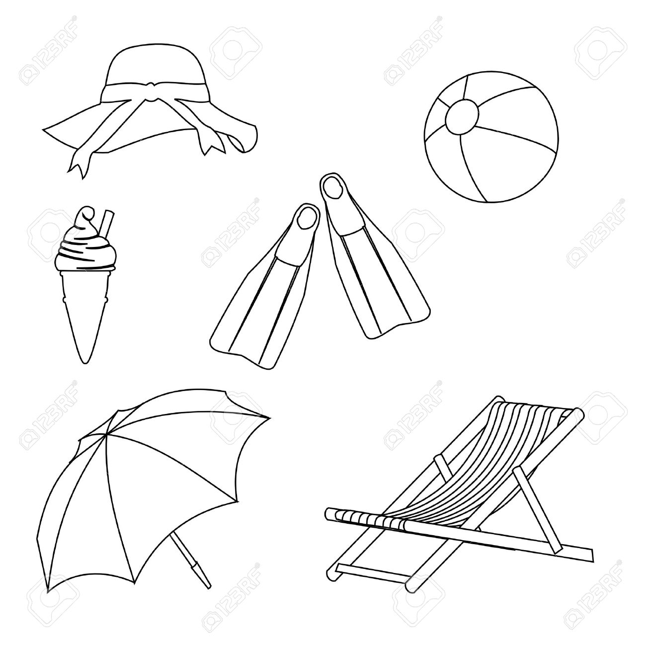 Раскраска пляжный зонтик на море
