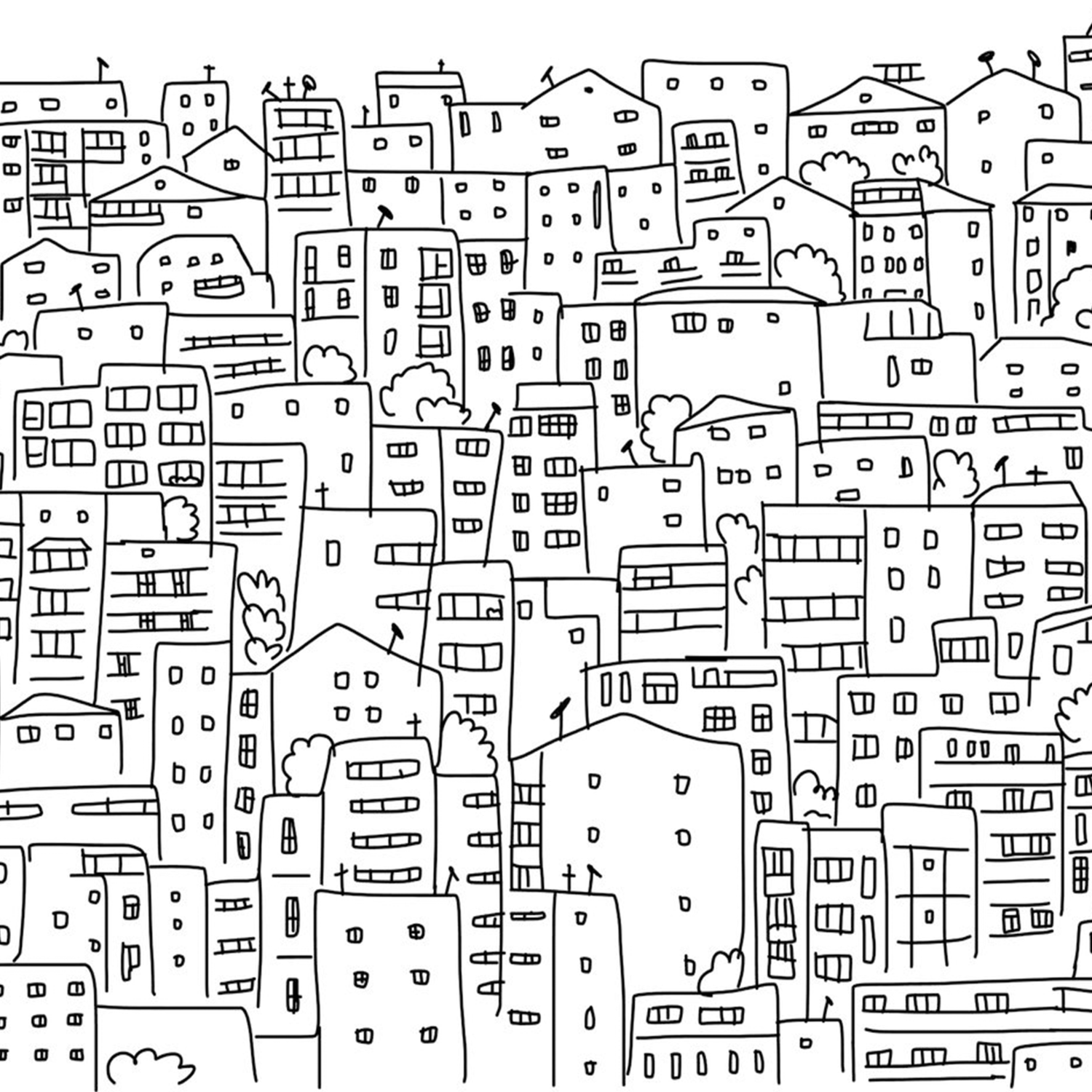 1500x1500 Black and White City Sketch Wall Mural Eazywallz