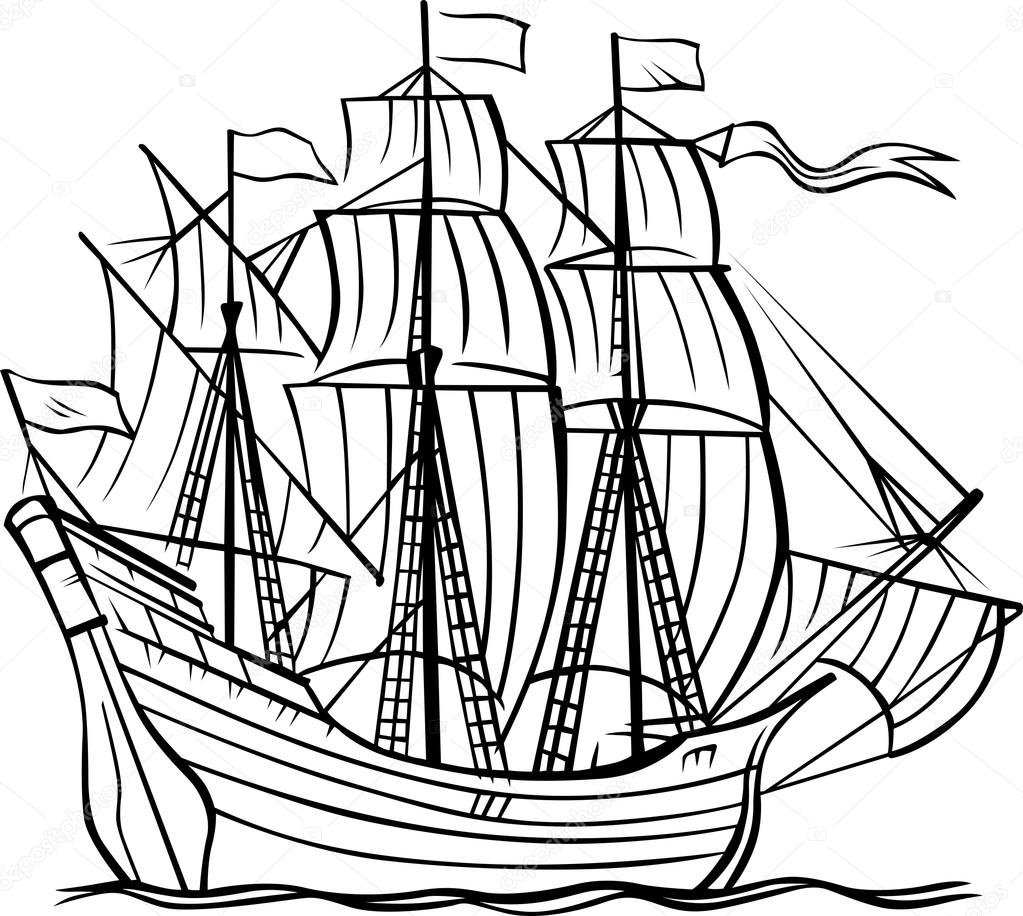 Каравелла корабль рисунок цветной