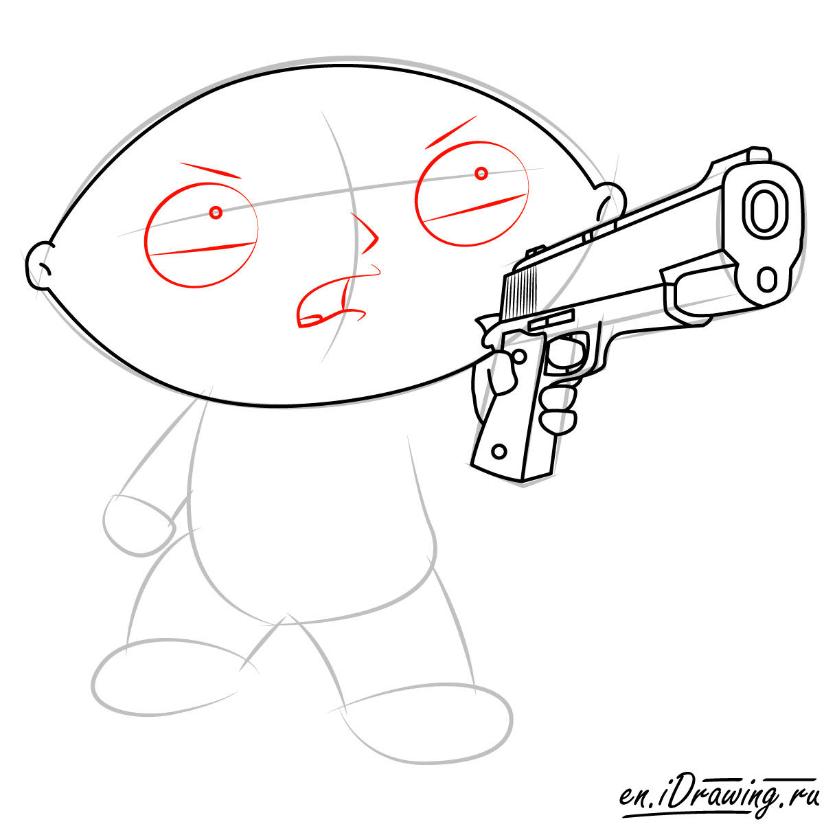 Stewie Draw Griffin Pistol Gun Drawing Step Cartoon Guy Getdrawings Sketcho...