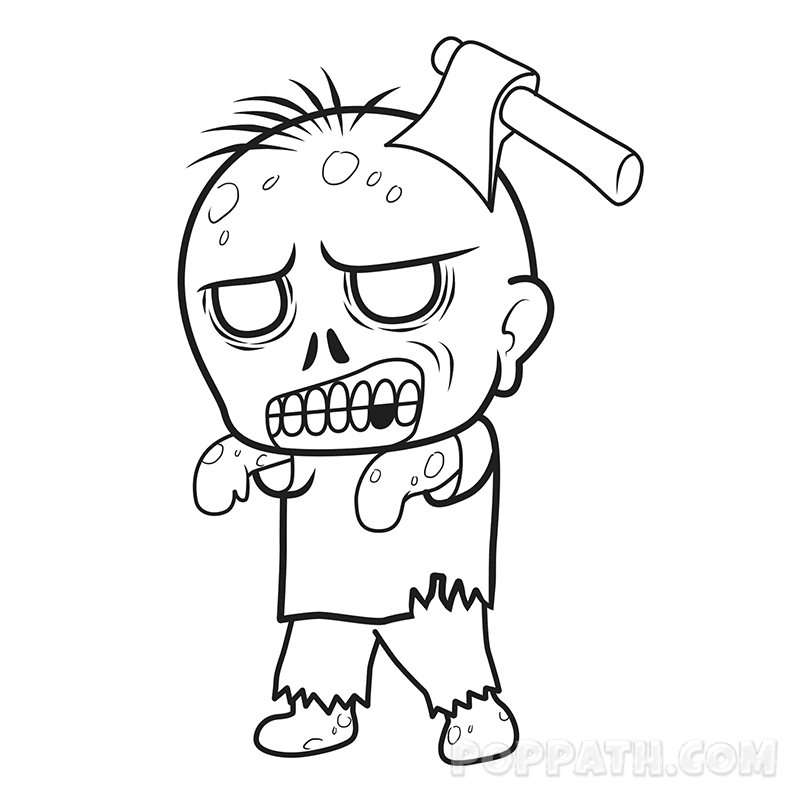 Zombie Drawing Outline Cartoon Sketch Draw Chibi Hoodie Pop Getdrawings Dra...