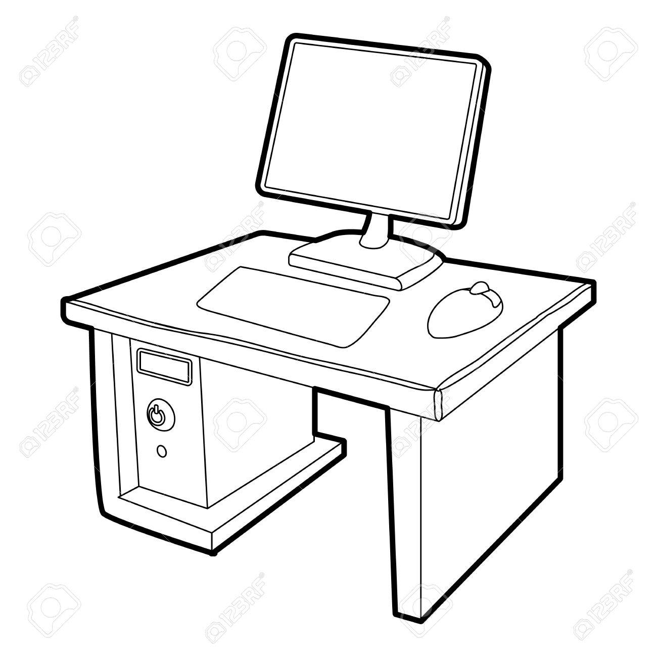 Computer Desk Drawing Cartoon