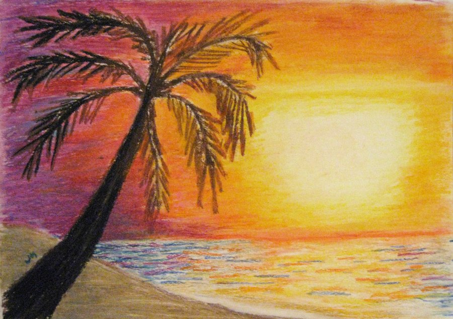 sunset color pencil drawing