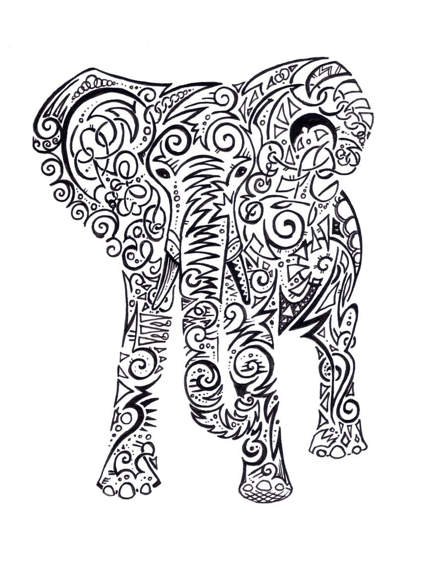 900x1153 Tribal Elephant Drawing Black Tribal Elephant Tattoo Stencilwolfds...